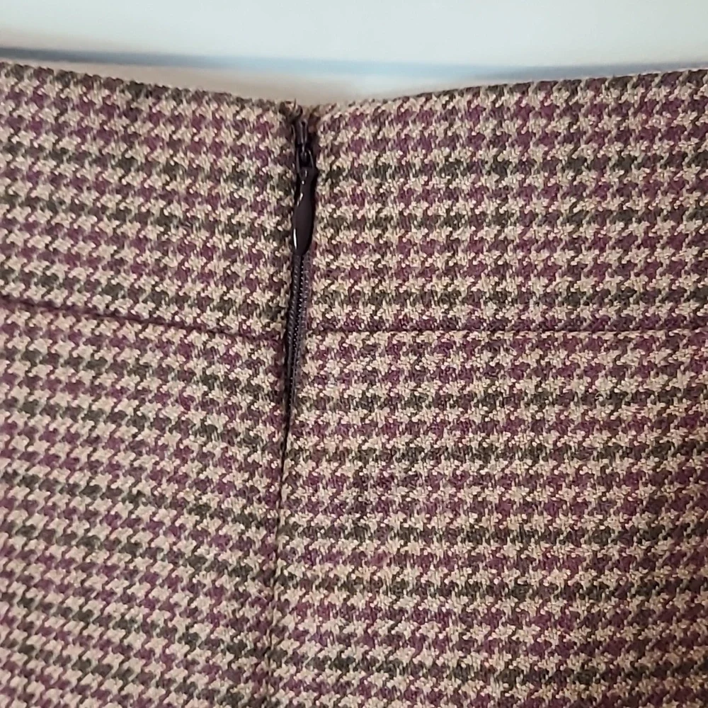 Akris Cashmere Plaid Skirt 6 Houndstooth Burgundy Brown Old Money Luxury Preppy - Picture 7 of 9